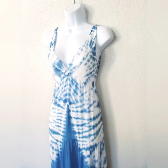 Lani Lau Hawaii Beautiful Blue & White Open Back Tie Dye Maxi Slip Dress  Small - Picture 6 of 9